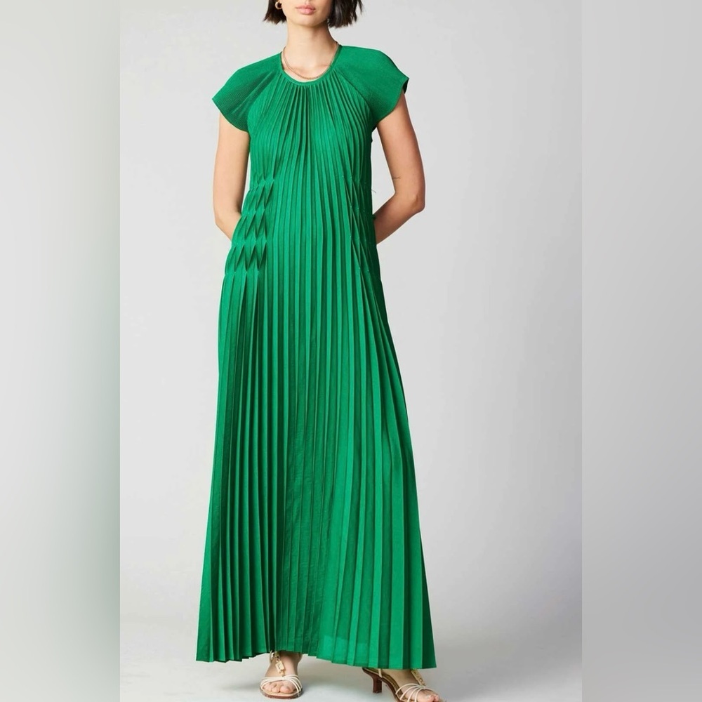 NWT Current Air Mona Pleated Maxi Dress Green Size Medium - Picture 4 of 16